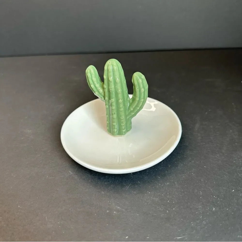 Ceramic Cactus Ring Holder Trinket Dish 4x2.5